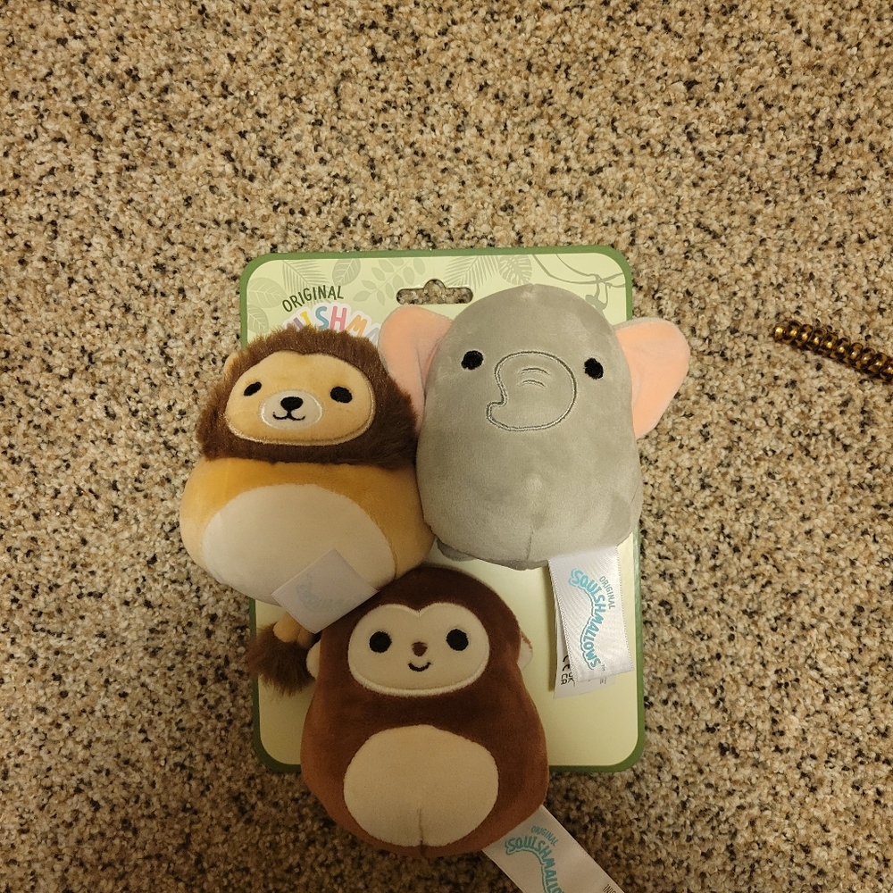 Squishmallow squeaker dog toy Emma elephant, Francis lion, Millie monkey 4 inch
